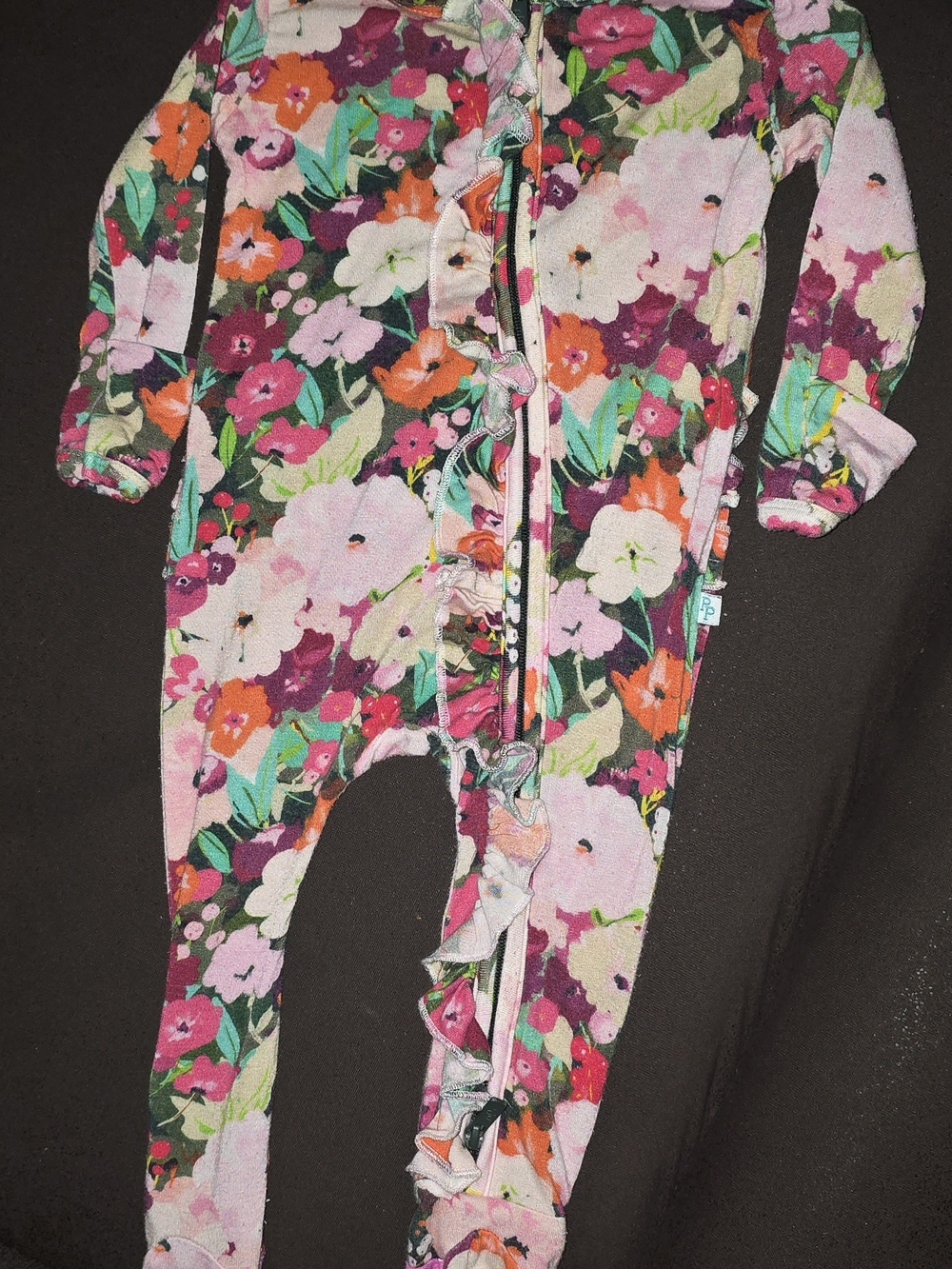 Floral Ruffle Zip-Front Baby One-Piece - Pink Multi